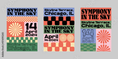 Event poster set with minimalist maximalist style, Promo  and sale flyer design for social media. Colorful poster collection for print. Trendy poster design for print and promotion