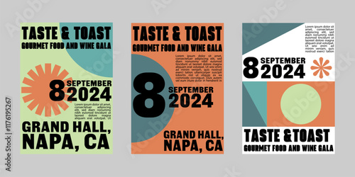 Event poster set with minimalist maximalist style, Promo  and sale flyer design for social media. Colorful poster collection for print. Trendy poster design for print and promotion