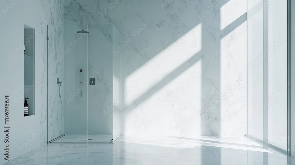 Obraz premium A bathroom with a shower and a window