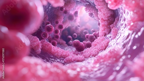 Microscopic Cellular Structures: A Journey Through Pink Biological Tunnel