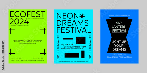 Event poster set with minimalist maximalist style, Promo  and sale flyer design for social media. Colorful poster collection for print. Trendy poster design for print and promotion