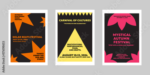 Event poster set with minimalist maximalist style, Promo  and sale flyer design for social media. Colorful poster collection for print. Trendy poster design for print and promotion