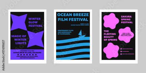 Event poster set with minimalist maximalist style, Promo  and sale flyer design for social media. Colorful poster collection for print. Trendy poster design for print and promotion