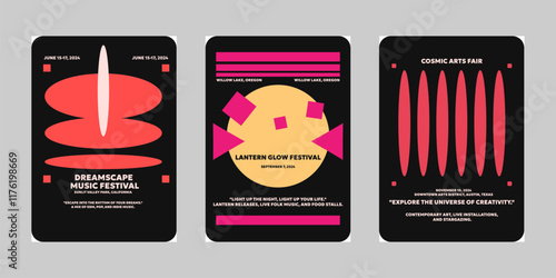 Event poster set with minimalist maximalist style, Promo  and sale flyer design for social media. Colorful poster collection for print. Trendy poster design for print and promotion