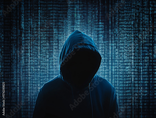 Explore the shadowy presence of a cyber hacker silhouette portraying an anonymous attacker involved in digital hacking and network-related cybercrime activities