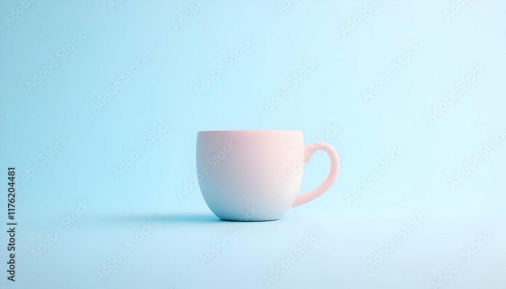 Fototapeta premium A minimalistic white mug on a soft blue background, perfect for showcasing beverages or coffee designs.