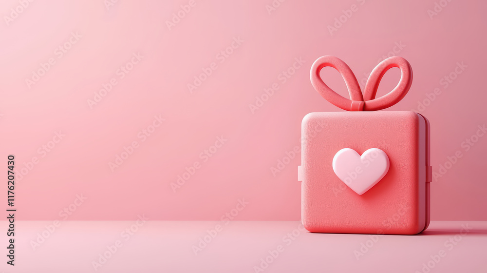 minimal pastel gift box with heart and bow on pink background minimal pastel gift box with heart and bow on pink background