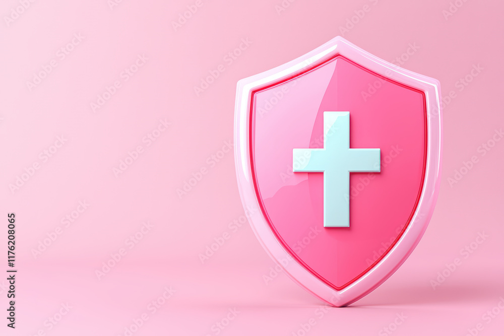 Obraz premium minimal pastel 3D icon of pink shield with cross symbol