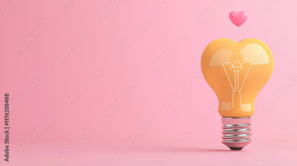 minimal pastel light bulb icon with heart above it, symbolizing love minimal pastel light bulb icon with heart above it, symbolizing love