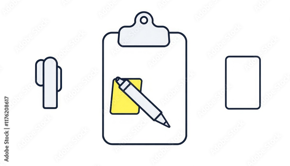 Stationery Tools Icon Set. Detailed icons of a clipboard, marker, and sticky notes. Stationery Tools Icon Set. Detailed icons of a clipboard, marker, and sticky notes.