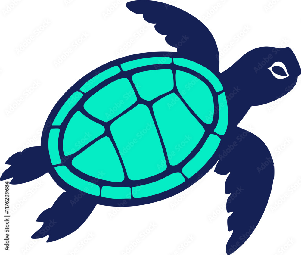 Obraz premium A vivid digital illustration of a sea turtle in shades of blue and cyan.