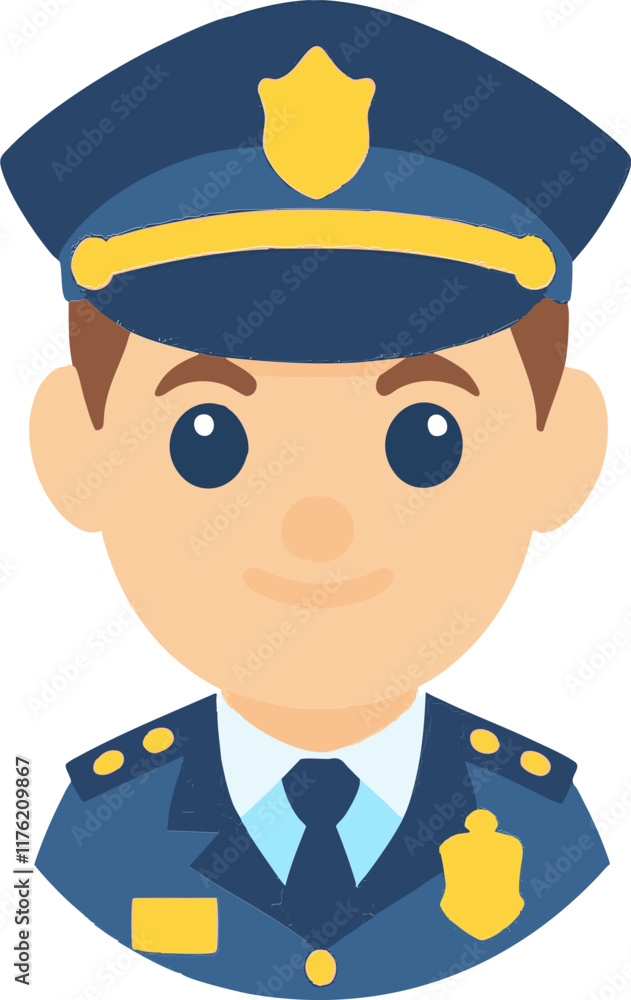 A bold avatar illustration of a policeman with a confident expression. A bold avatar illustration of a policeman with a confident expression.