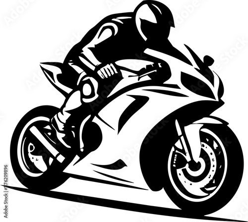 A sleek illustration of a black sports motorcycle in motion.