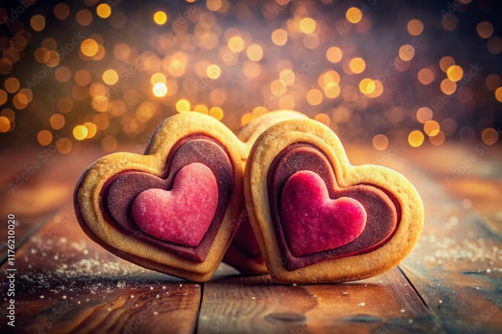 Fototapeta premium Double Exposure: Cute Pink & Brown Heart-Shaped Cookies