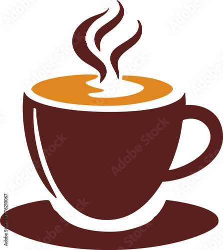 A simple yet elegant icon of a steaming cup of coffee on a white background.