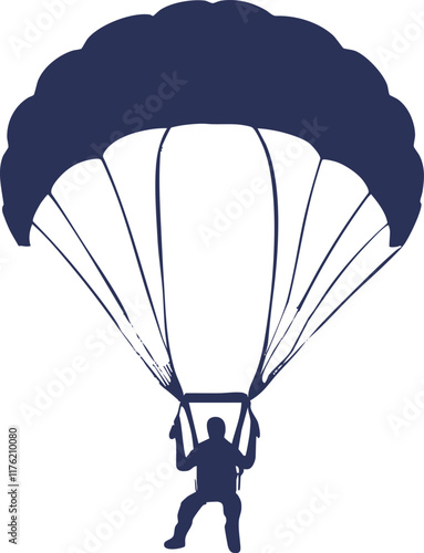A minimal illustration of a skydiver descending with a parachute in blue hues.