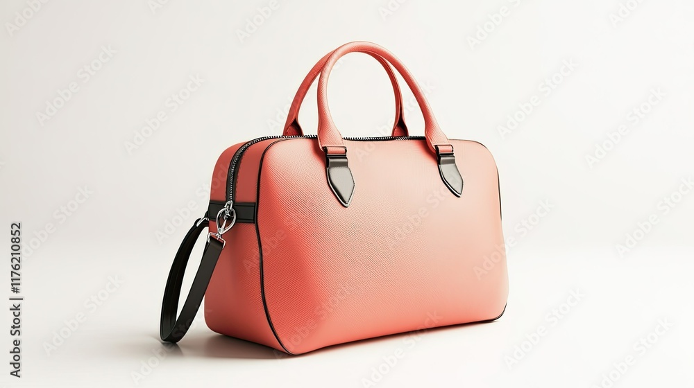 Stylish Coral Handbag with Black Straps and Zipper Closure, Perfect for Fashion-Forward Individuals Seeking Versatile Accessory for Everyday Use Stylish Coral Handbag with Black Straps and Zipper Closure, Perfect for Fashion-Forward Individuals Seeking Versatile Accessory for Everyday Use
