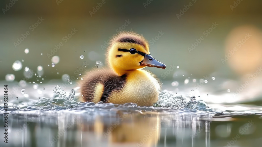 charming duckling splashing in a calm pond charming duckling splashing in a calm pond