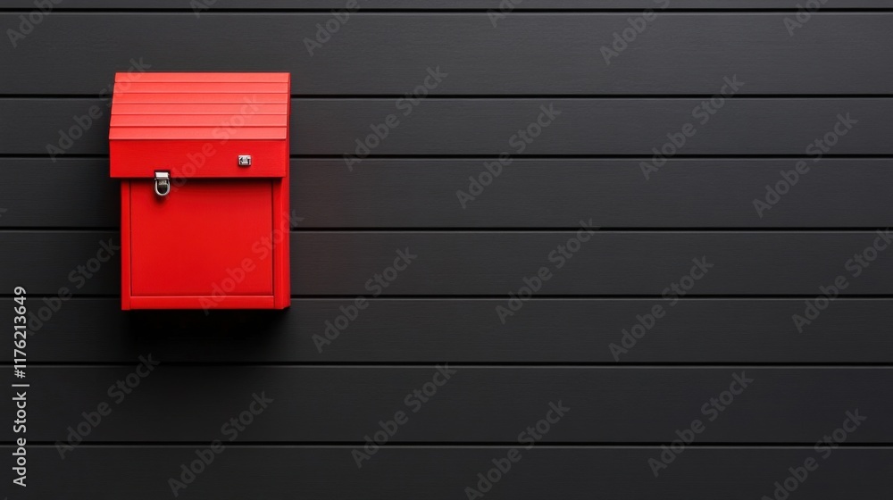 Bright Red Mailbox Attached to Stylish Dark Wooden Planks Creating a Contrast in Modern Home Design Bright Red Mailbox Attached to Stylish Dark Wooden Planks Creating a Contrast in Modern Home Design