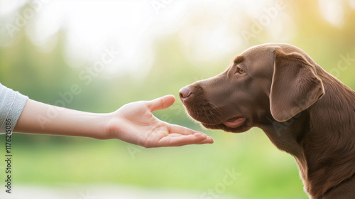 Chocolate Lab and Human Han...