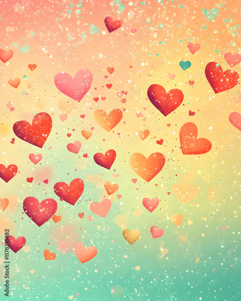 A colorful background filled with floating hearts, creating a cheerful and romantic atmosphere. A colorful background filled with floating hearts, creating a cheerful and romantic atmosphere.