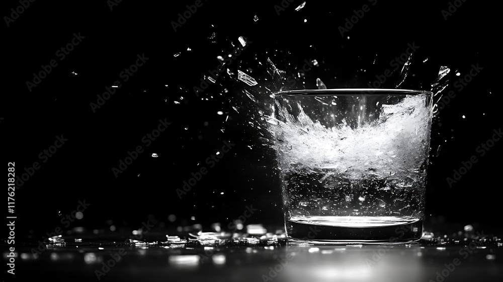 Shattered Glass Water Splash Dramatic Scene Shattered Glass Water Splash Dramatic Scene