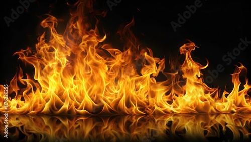 Flames engulfing a black background with intense heat and light , heat, burning,  heat, burning, passionate