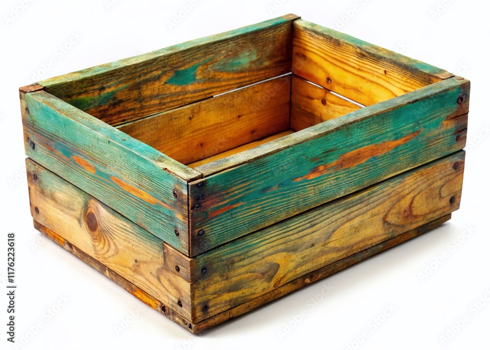 Obraz premium Empty Wooden Box Isolated on White Background - Rustic Storage Crate