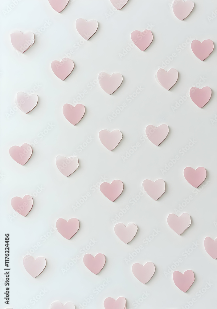 A pattern of pink hearts on a white background, ideal for romantic themes or decorations. A pattern of pink hearts on a white background, ideal for romantic themes or decorations.
