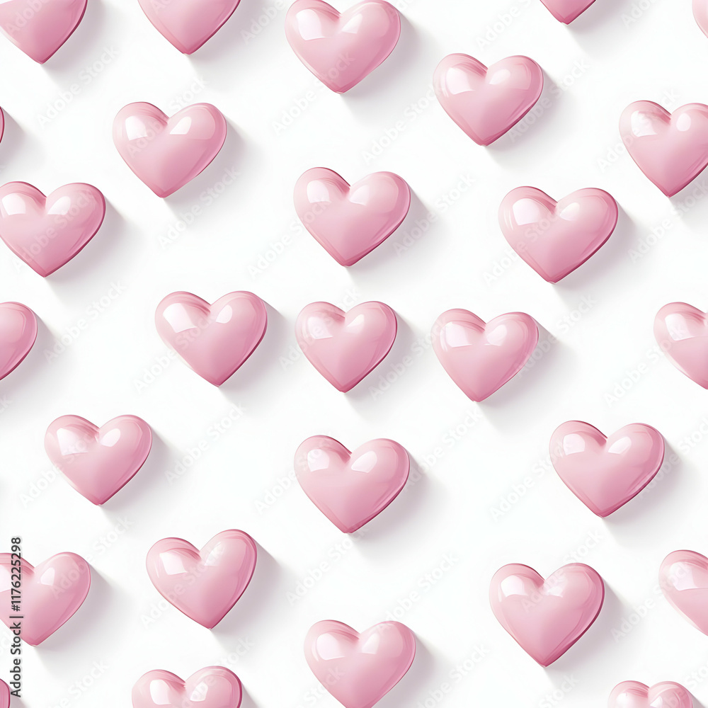 A pattern of pink hearts arranged in a grid on a white background. A pattern of pink hearts arranged in a grid on a white background.