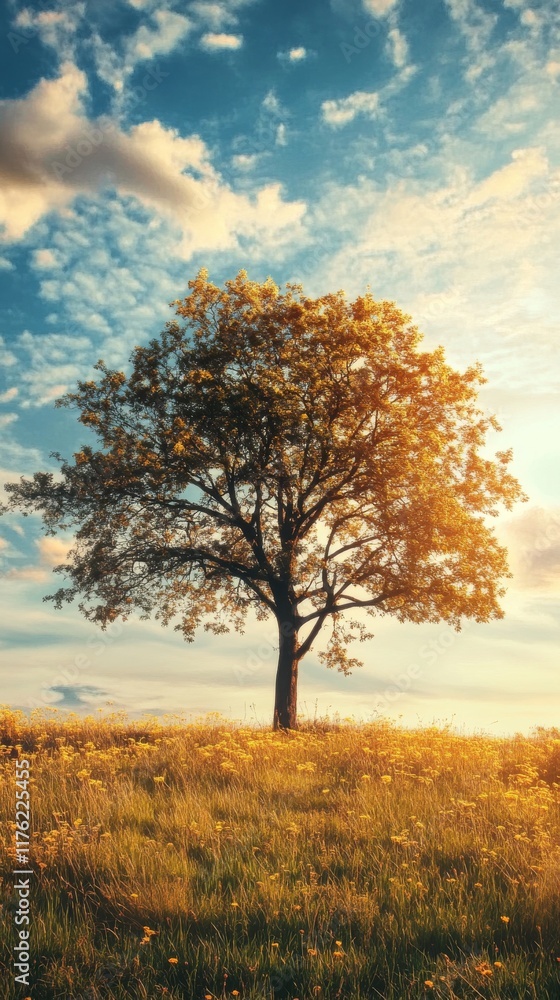 Single tree in field at sunrise, nature and wilderness photography Single tree in field at sunrise, nature and wilderness photography