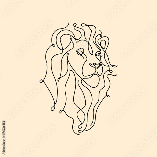 Lion Animal in continuous line art style Hand drawn mono-line background design photo