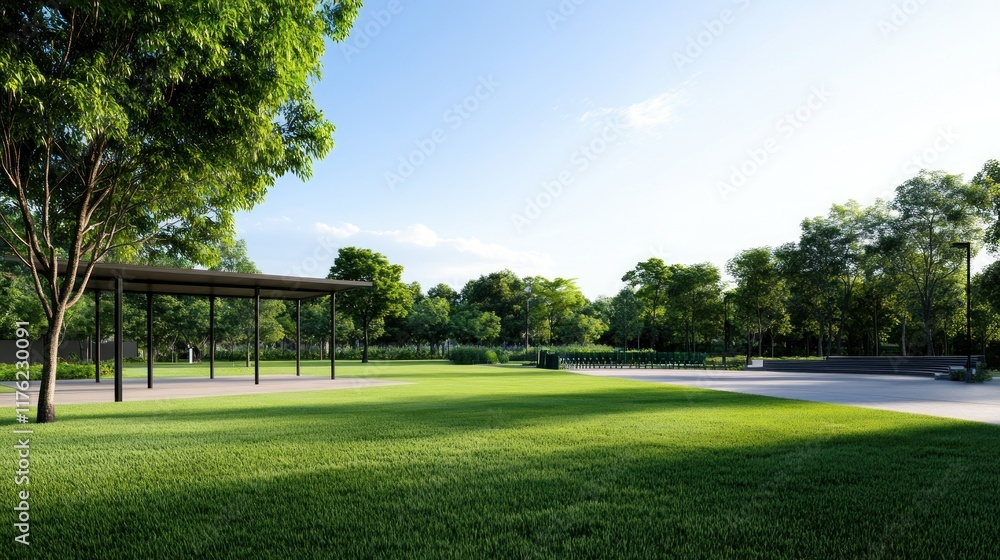 A serene park scene featuring open green space and trees. A serene park scene featuring open green space and trees.