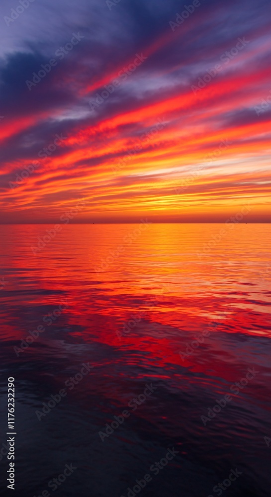 Obraz premium Vibrant Sunset Reflected in Tranquil Ocean Waters