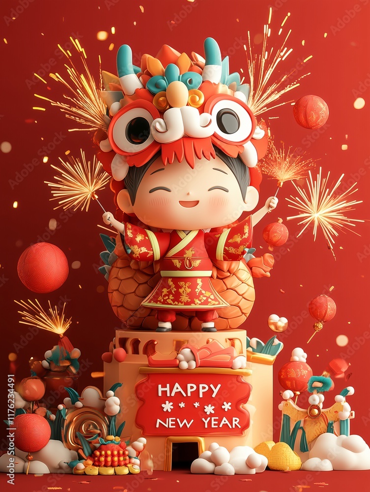 Fototapeta premium Red poster with chinese characters 2025 new year