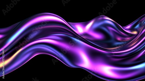 Abstract waves of vibrant purple and blue light on a black background.