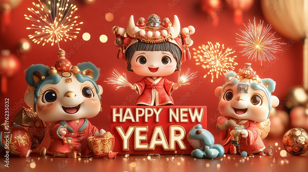 Fototapeta premium Red poster with chinese characters 2025 new year