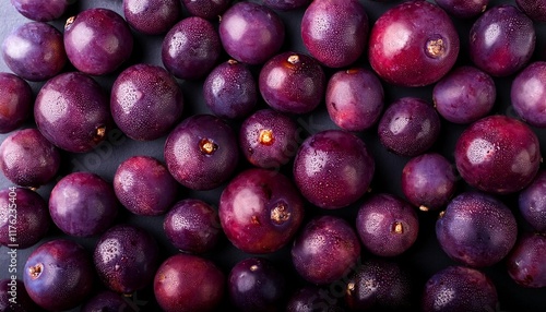 Flat Lay Top View of Bright Ripe Fragrant Purple Maqui berry Fruit as Background