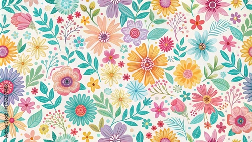 Colorful floral patterns with bold fonts and pastel colors on a white background, Flowers, Happy Mothers Day