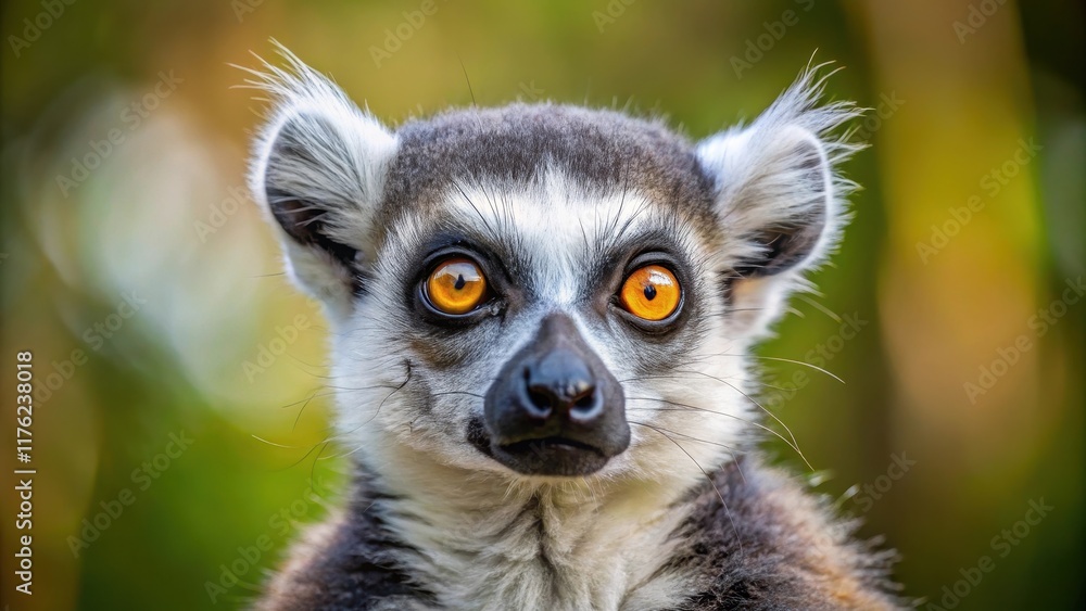 A lemur with a comical expression, showcasing its large eyes that seem to be staring directly at something far away , close up, facial expression A lemur with a comical expression, showcasing its large eyes that seem to be staring directly at something far away , close up, facial expression