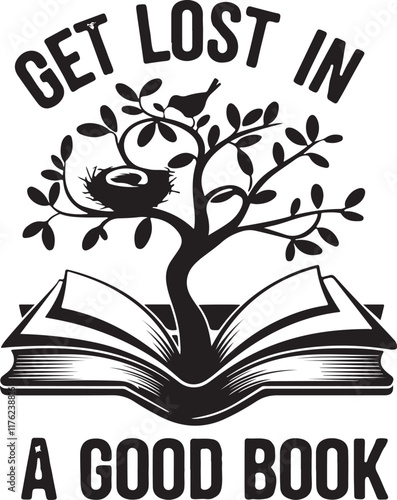 Get lost in a good book. T-shirt design.