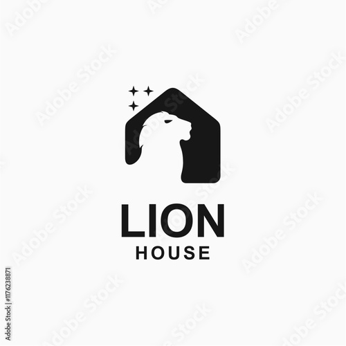 Lion and house simple and modern logo 