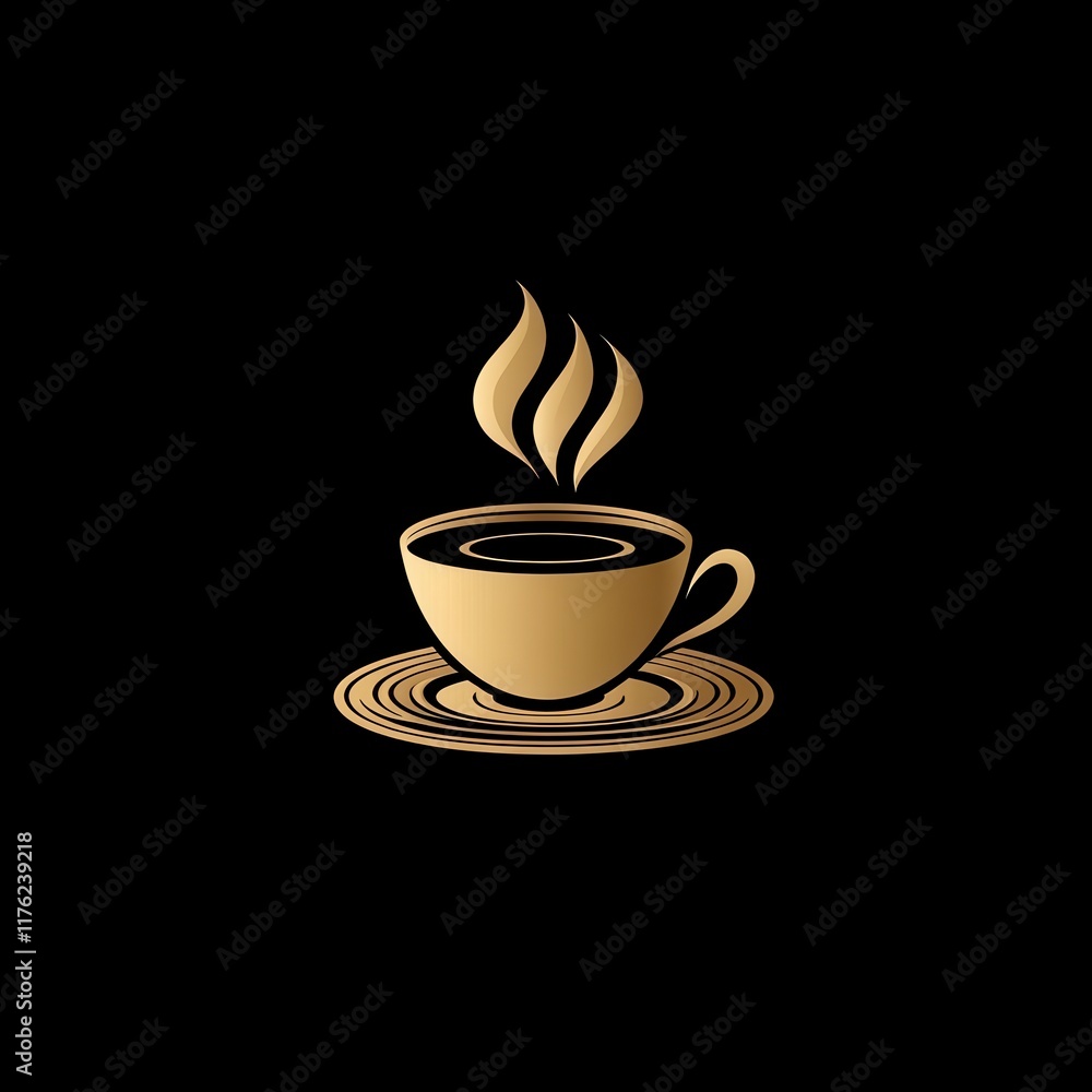 Golden coffee cup and saucer with steam on black background. (1) Golden coffee cup and saucer with steam on black background. (1)