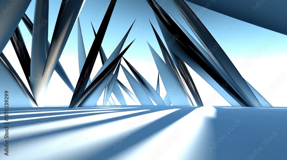 Obraz premium Abstract landscape with sharp, angular shapes and dramatic lighting.