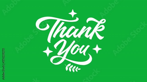 Thank you text animation. Animated text with white base color and lettering effect. Suitable for thanks video messages, greeting cards, and social media reels. Features 4K and green screen background