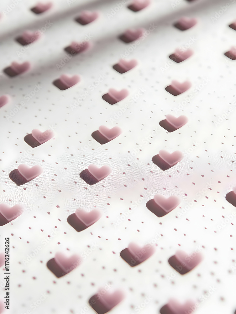 A close-up of a patterned surface featuring raised pink hearts on a white background. A close-up of a patterned surface featuring raised pink hearts on a white background.
