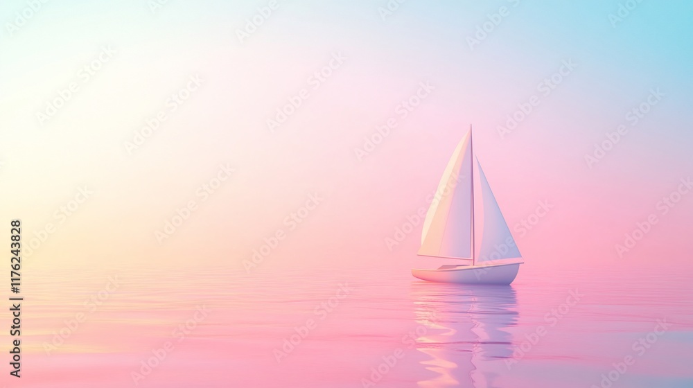 Obraz premium A serene sailboat gliding on calm waters at sunset.