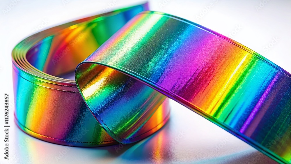 Obraz premium Holographic Foil Ribbon: Abstract Macro Photography - Shimmering Rainbow Texture