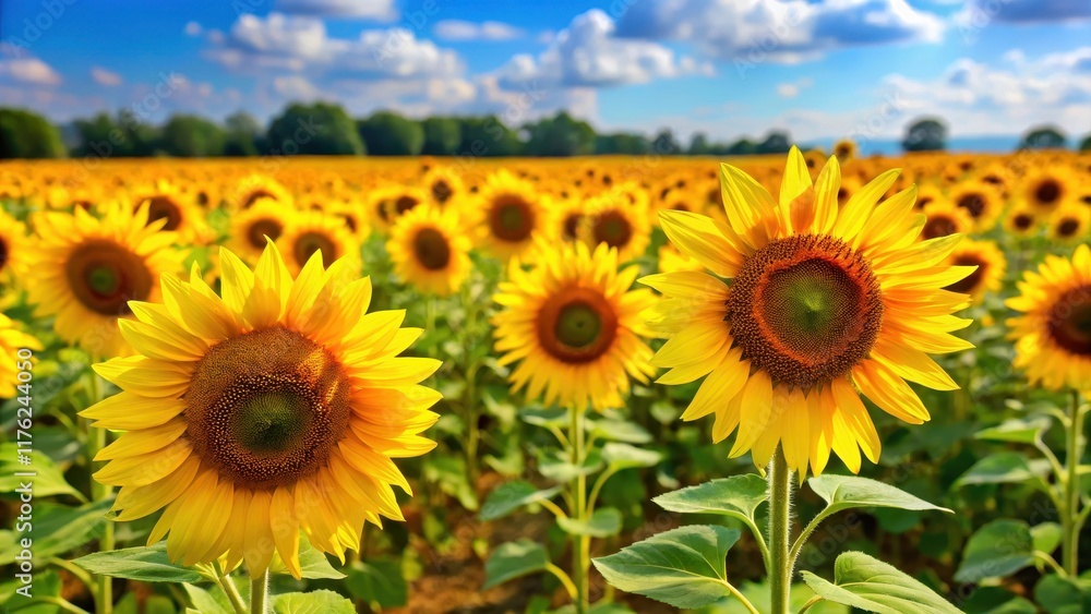 A field of tall, bright yellow sunflowers with dark centers swaying gently in the breeze on a warm summer day , sunflowers A field of tall, bright yellow sunflowers with dark centers swaying gently in the breeze on a warm summer day , sunflowers