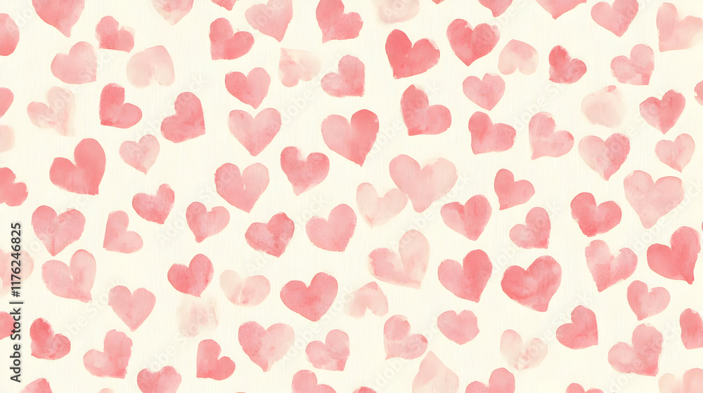 A soft watercolor pattern featuring scattered pink hearts on a light background. A soft watercolor pattern featuring scattered pink hearts on a light background.